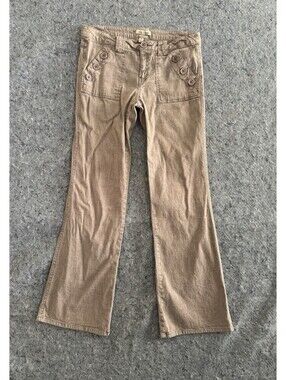 Be Bop 7 Pants Y2K Brown Flare Sailor Button Pocket Boho Coastal 2000s